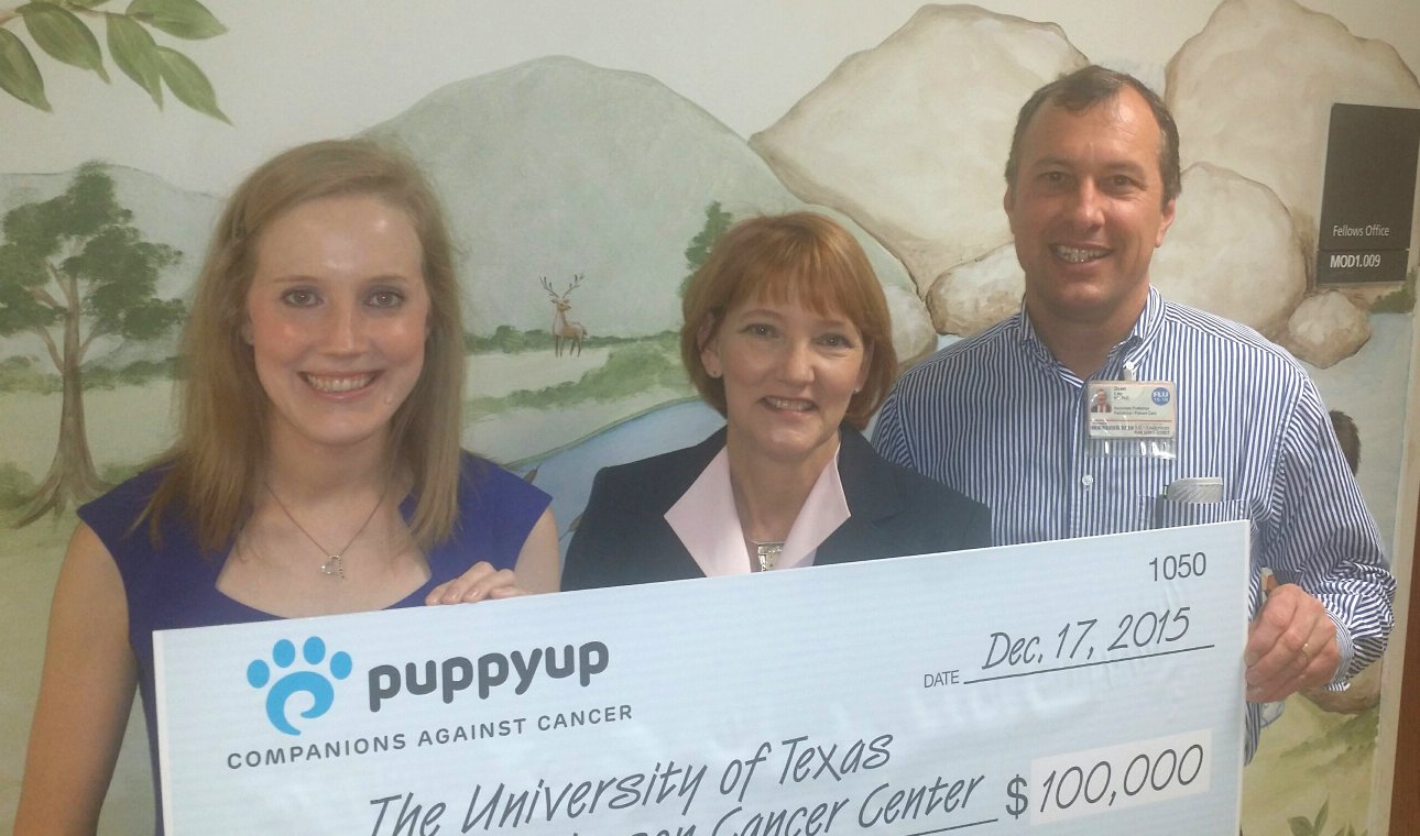 Pictured are (L to R): Jennifer Folta, Graduate Research Assistant; Ginger Morgan, Executive Director of the PuppyUp Foundation; and Dr. Dean Lee.