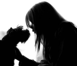 silouette woman and dog