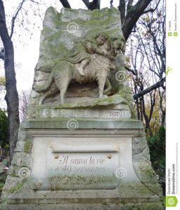 PARIS DOG CEMETERY Paris, France The celebrated Parisian cemeteries of Père Lachaise, Montparnasse, and Montmartre have long been popular attractions with tourists but for the pet fanciers, the Cemetery of Dogs (said to be the world's oldest public pet cemetery) may be the most appealing graveyard in France. Le Cimetière des Chiens lies just outside the city, in the suburb of Asnières-sur-Seine. It offers a pleasant break from more crowded tourist attractions in central Paris. CAPTION - Monument for Barry, famous bernardine dog that saved 40 people in mountains in heavy winter snow.